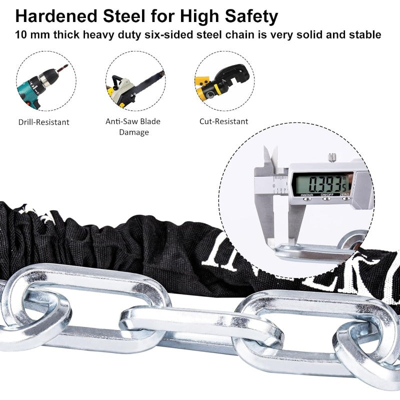 Heavy Duty Bike Chain Lock with 3 Keys - 8mm\10mm Thick Anti-Theft Bicycle & Motorcycle U-Lock, Chain for Bike, Gate, Fence, Polished (3ft\4ft\5ft Lengths)