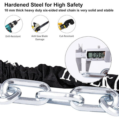 Heavy Duty Bike Chain Lock with 3 Keys - 8mm\10mm Thick Anti-Theft Bicycle & Motorcycle U-Lock, Chain for Bike, Gate, Fence, Polished (3ft\4ft\5ft Lengths)