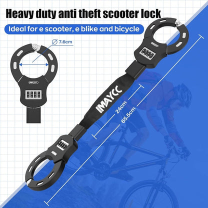 Heavy-Duty 4-Digit Combination Scooter Lock with Resettable Code & Chain - -Theft Bike\Motorcycle\E-Scooter Lock, 3- Keyless Entry System, Cable Lock for Doors, Motorcycles, ATVs (No Keys Required)