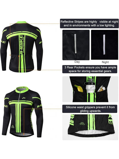 INBIKE Cycling Jersey Mens plush warm Set Reflective Breathable Biking Outfit Quick-Dry Bib Bicycle Jersey with Shorts