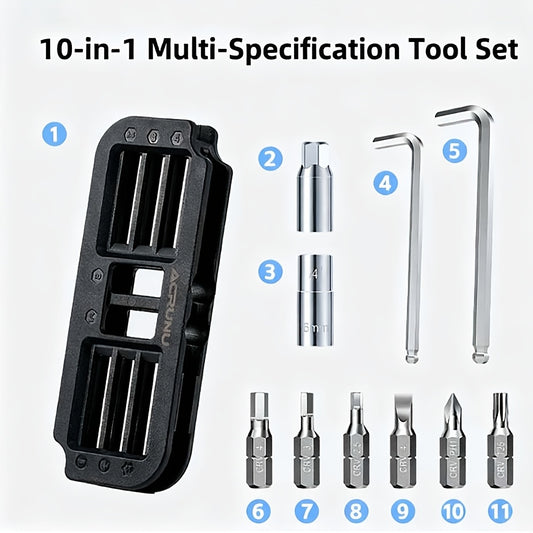 10-in-1 All-In-One Bicycle Repair Tool | Heavy Duty Bike Multi Tool with Multiple Screwdriver Heads, Compact Emergency Kit for Mountain, Road, Racing Bikes, Aluminum Alloy