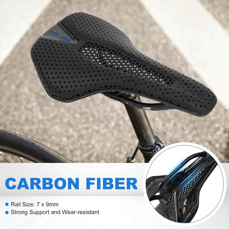 Carbon Fiber Bike Seat Cushion for Men Women, 3D Printed, Comfortable for MTB Road Bikes, Shock Absorbing Breathable,  Lightweight Seat, Durable Material, Highquality Padding, Road Cyclists