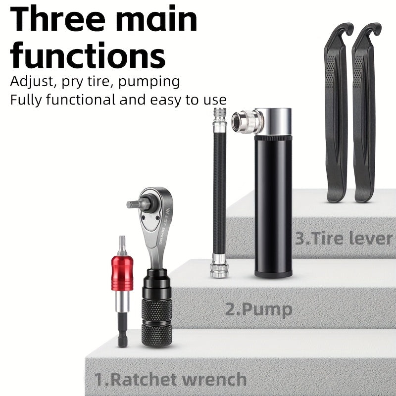 WEST BIKING 17-in-1 Bicycle Repair Tool Set | Includes Impact-Resistant Tool Set, Tire Pump, Bike Stand Accessories, Ergonomic Handle, Heavy Duty Carrying Case - Suitable for Road, Mountain, BMX, Folding Bikes - Aluminum Alloy