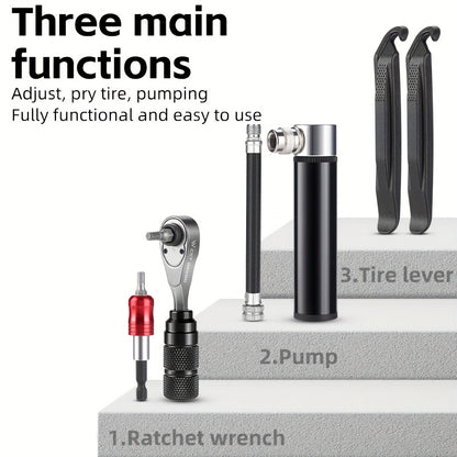 WEST BIKING 17-in-1 Bicycle Repair Tool Set | Includes Impact-Resistant Tool Set, Tire Pump, Bike Stand Accessories, Ergonomic Handle, Heavy Duty Carrying Case - Suitable for Road, Mountain, BMX, Folding Bikes - Aluminum Alloy