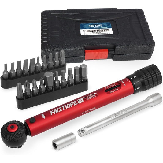 Professional Bike & Bike Torque Wrench Set with 20pcs Bits - 1\4-inch Drive Click Type, 72-Tooth Gear, 30-140 in-lbs Torque Range, Heavy-Duty Precision for Bike Assembly, Bike Maintenance, Bike Repair (Compatible with)
