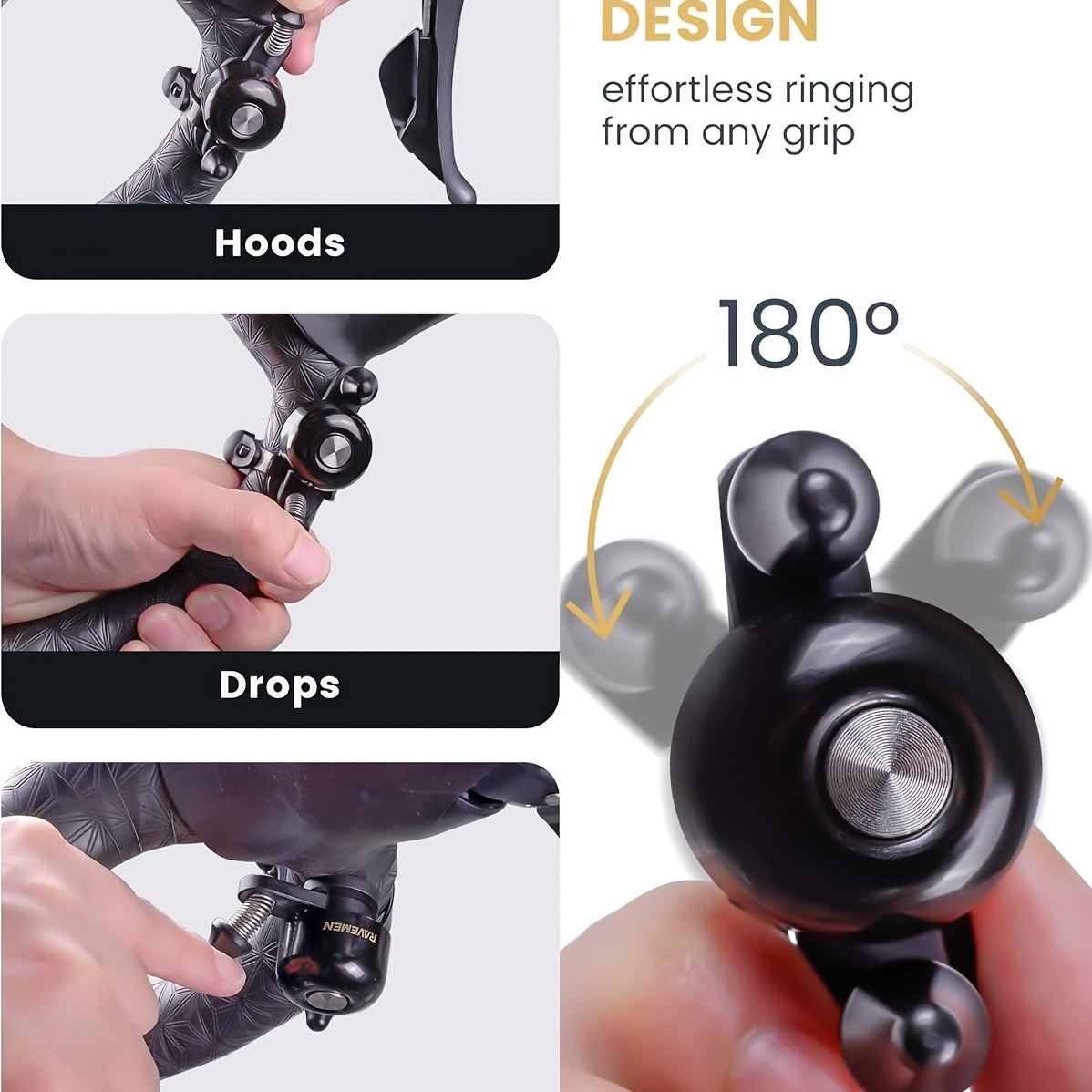 1 Q3 Road Bike Bell | Dual-Hammer Copper Alloy Bicycle Bell for Fit Handlebars up to 47mm, Lightweight, Easy Installation, Modern Style