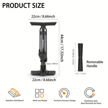 Manual Hand- Bike Air Pump with Dual Presta & Schrader Valves - Heavy-Duty Portable Tire Inflator Suitable for Road Bikes, Mountain Bikes, Bike Tires & Balls