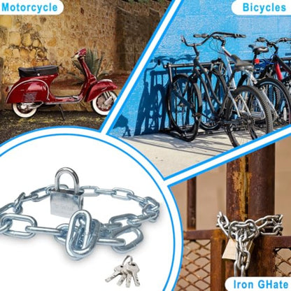 Security Chain and Lock 39 Inch Heavy Duty 8mm Galvanized AntiRust and AntiTheft Chain with Padlock for Bike Bicycle Scooter Motorcycle Door Gate Fence,  Antirust Coating, Robust Build, Antitheft Device, Padlock Included, Motorcycle Owners, Urban