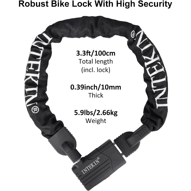 Heavy Duty Bike Chain Lock with 3 Keys - 8mm\10mm Thick Anti-Theft Bicycle & Motorcycle U-Lock, Chain for Bike, Gate, Fence, Polished (3ft\4ft\5ft Lengths)
