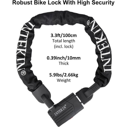 Heavy Duty Bike Chain Lock with 3 Keys - 8mm\10mm Thick Anti-Theft Bicycle & Motorcycle U-Lock, Chain for Bike, Gate, Fence, Polished (3ft\4ft\5ft Lengths)