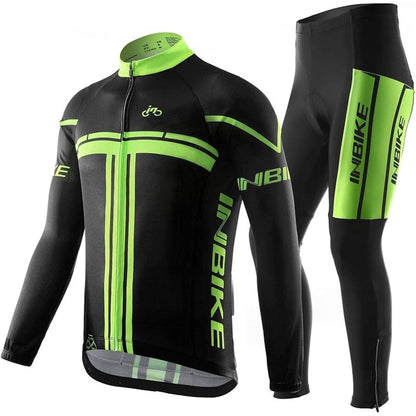 INBIKE Cycling Jersey Mens plush warm Set Reflective Breathable Biking Outfit Quick-Dry Bib Bicycle Jersey with Shorts
