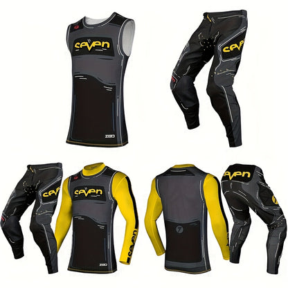 2025 New Black and Yellow Motorcycle Mountain Bike Pants Vest Set for Men & Women, All-Season Racing Cycling Apparel