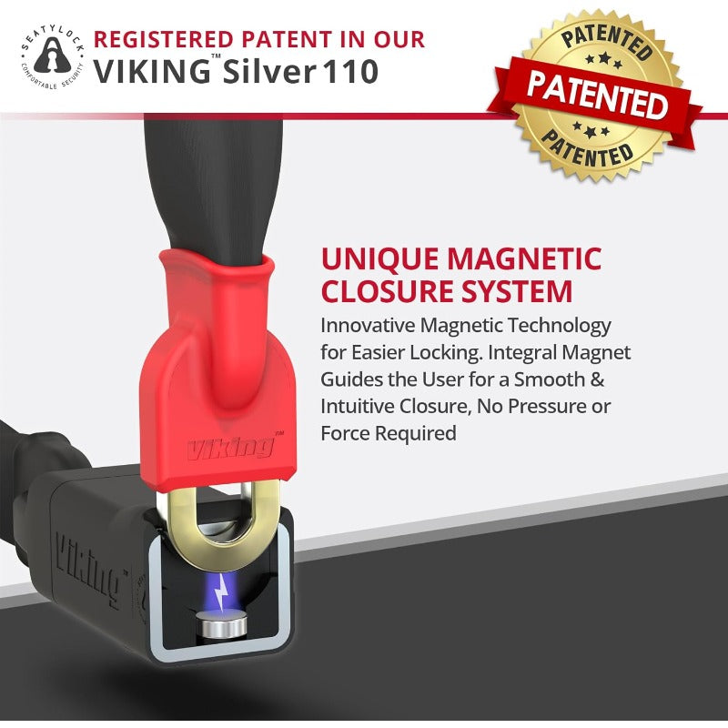 Viking Bike Chain Lock with Key Magnetic Patented Sold Secure Silvery Rated Heavy Duty Anti Theft Smart Ultra Security Bicycle Lock 43.3 Inch, Combination Bike Lock, Heavy Duty Bike Lock Chain, Combination Bike Locks for Bicycles, Bike Lock Alarm