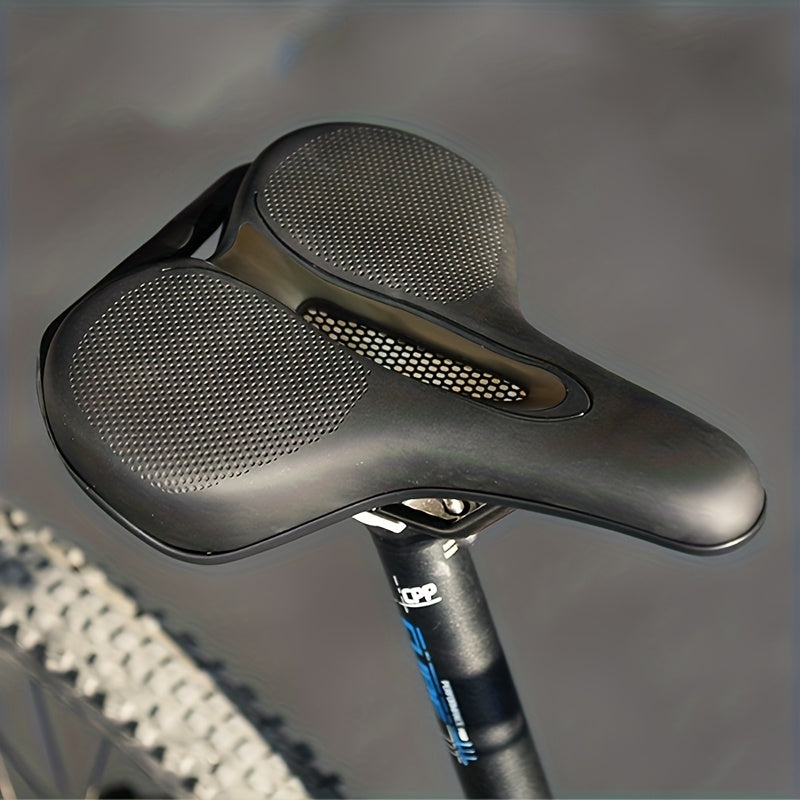 1pc Heavy-Duty Rubber Saddle - Wide Large Hole Cushioned Bicycle Seat for &, Mountain\Road Bikes, Black - Long-Lasting Cushioning, Saddle (Easy Installation)
