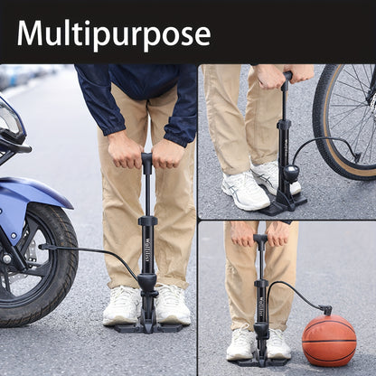 Manual Hand- Bike Air Pump with Dual Presta & Schrader Valves - Heavy-Duty Portable Tire Inflator Suitable for Road Bikes, Mountain Bikes, Bike Tires & Balls