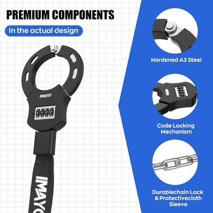 Heavy-Duty 4-Digit Combination Scooter Lock with Resettable Code & Chain - -Theft Bike\Motorcycle\E-Scooter Lock, 3- Keyless Entry System, Cable Lock for Doors, Motorcycles, ATVs (No Keys Required)