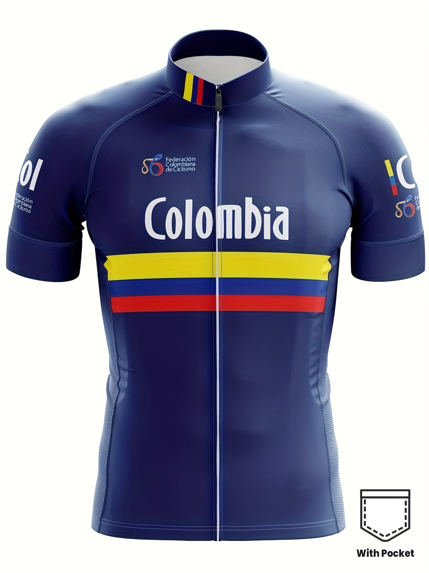 Colombia Sport Summer Cycling Short Sleeve Mens Jerseys | MTB Road Bicycle Clothes Ciclismo T-shirt Sport Wear Motocross Mountain Bike Clothing, Crew Neck, Slight Stretch Fabric, Spring\Summer\Fall Season, Pocket Detail